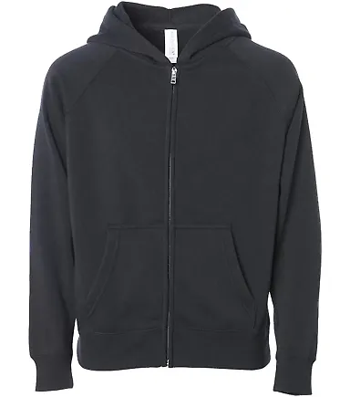 Independent Trading Co. PRM15YSBZ Youth Lightweight Special Blend Raglan Zip Hood Black front view