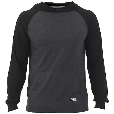 Russel Athletic 64HTTM Jersey Pullover Hooded Raglan Black Heather/ Black/ Oxford front view