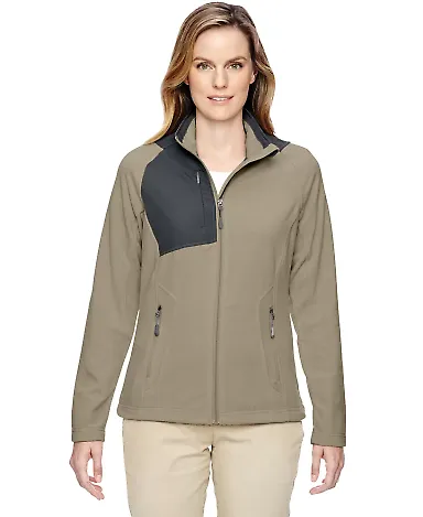 North End 78215 Ladies' Excursion Trail Fabric-Block Fleece Jacket STONE front view