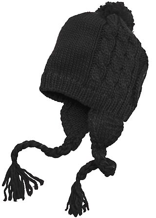 DT617 District Cabled Beanie with Pom  Black front view