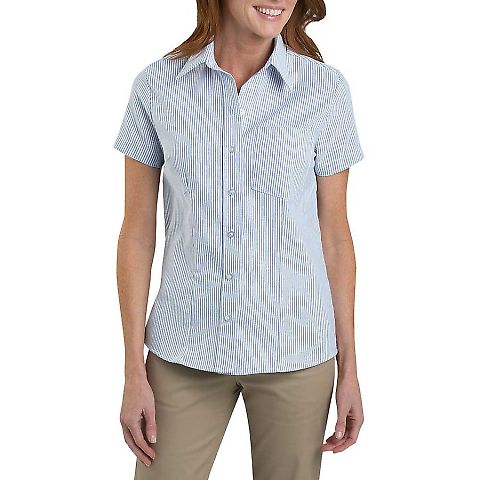 1254 Dickies Womens Short Sleeve Oxford  BLUE STRIPE front view