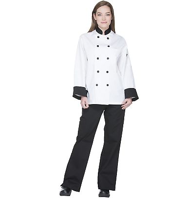Dickies DC46 Unisex Classic 10 Button Chef Coat WHITE/ BLACK front view