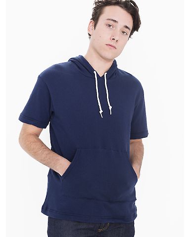 FS424 American Apparel French Terry Short Sleeve Kangaroo Hoody Faded Navy(Discontinued) front view