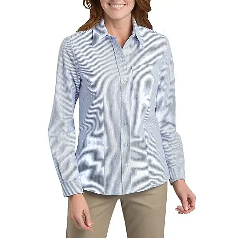 Dickies FL254 Ladies' Long-Sleeve Stretch Oxford Shirt BLUE STRIPE front view