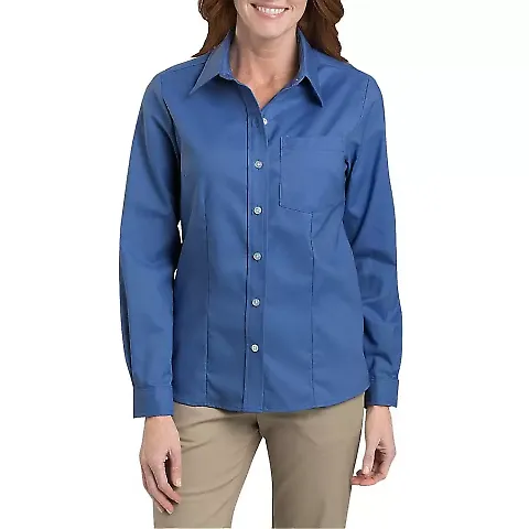 Dickies FL254 Ladies' Long-Sleeve Stretch Oxford Shirt FRENCH BLUE front view