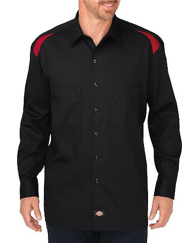 Dickies Workwear LL605 Men's Long-Sleeve Performance Team Shirt BLACK/ ENG RED front view