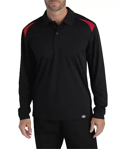 Dickies Workwear LL606 Men's Long-Sleeve Performance Polo BLACK/ ENG RED front view