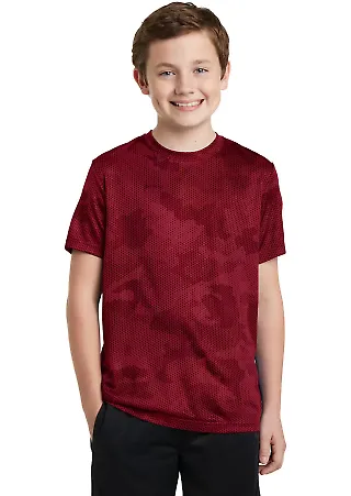 YST370 Sport-Tek® Youth CamoHex Tee Deep Red front view