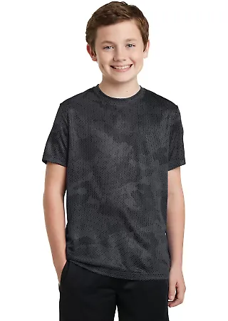 YST370 Sport-Tek® Youth CamoHex Tee Iron Grey front view