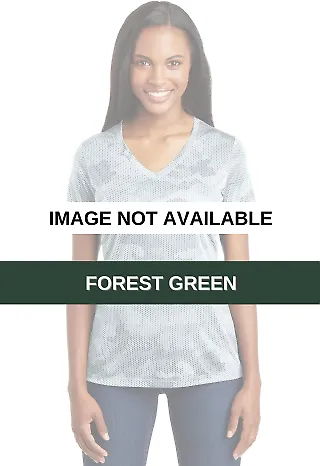 LST370 Sport-Tek® Ladies CamoHex V-Neck Tee Forest Green front view