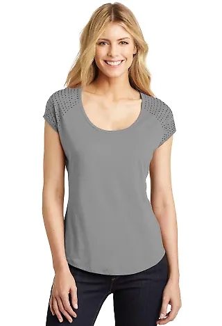 DM424 District Made® Ladies 60/40 Bling Tee Frost Grey/Blk front view
