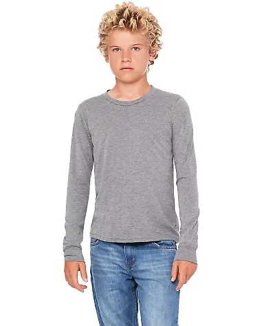 BELLA+CANVAS 3501Y Youth Long-Sleeve T-Shirt GREY TRIBLEND front view