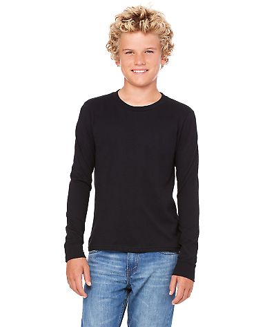 BELLA+CANVAS 3501Y Youth Long-Sleeve T-Shirt BLACK front view