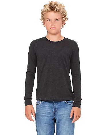 BELLA+CANVAS 3501Y Youth Long-Sleeve T-Shirt DARK GRY HEATHER front view