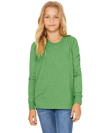 BELLA+CANVAS 3501Y Youth Long-Sleeve T-Shirt GREEN TRIBLEND front view