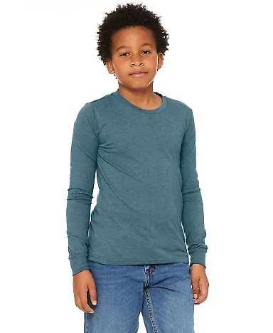 BELLA+CANVAS 3501Y Youth Long-Sleeve T-Shirt HTHR DEEP TEAL front view