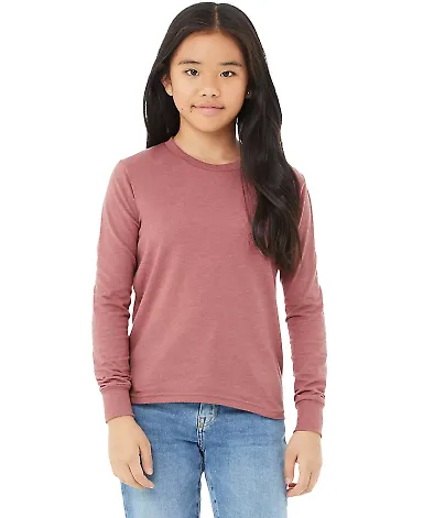 BELLA+CANVAS 3501Y Youth Long-Sleeve T-Shirt HEATHER MAUVE front view