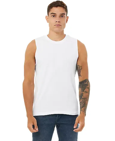 BELLA+CANVAS 3483 Mens Jersey Muscle Tank in White front view