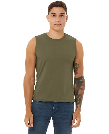 BELLA+CANVAS 3483 Mens Jersey Muscle Tank in Heather olive front view