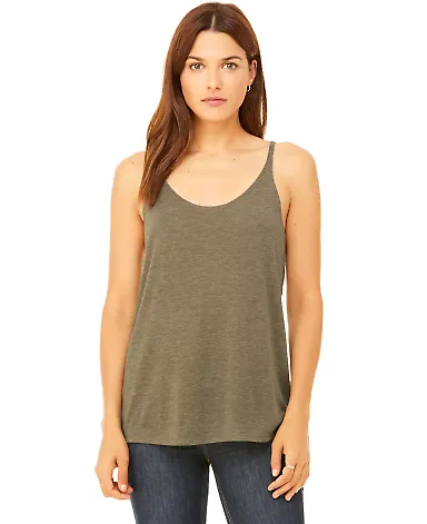 BELLA 8838 Womens Flowy Tank Top in Heather olive front view