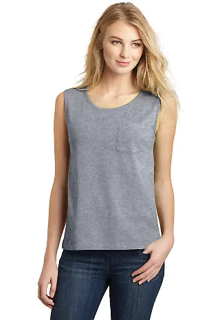 DT4301 District® Juniors Vintage Wash Muscle Tank Heather Grey front view