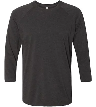 Next Level 6051 Unisex Tri-Blend 3/4 Sleeve Raglan in Vintage black/vintage black front view