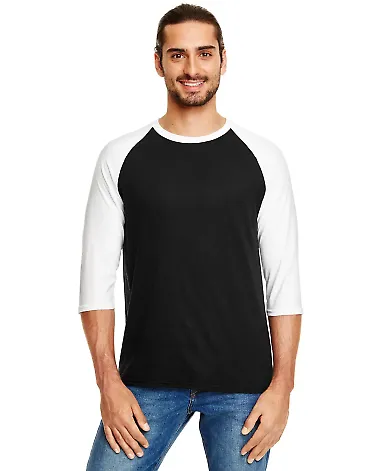 A6755 Anvil Adult Tri-Blend 3/4-Sleeve Raglan Tee  in Black/ white front view