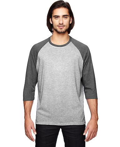 A6755 Anvil Adult Tri-Blend 3/4-Sleeve Raglan Tee  HT GY/ HT DK GRN front view