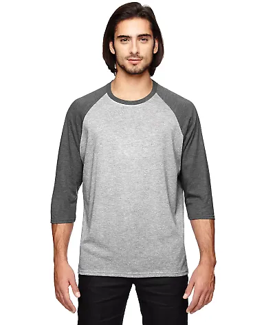 A6755 Anvil Adult Tri-Blend 3/4-Sleeve Raglan Tee  in Ht gy/ ht dk grn front view