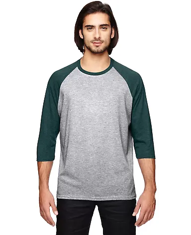 A6755 Anvil Adult Tri-Blend 3/4-Sleeve Raglan Tee  in Ht gr/ ht dk gry front view