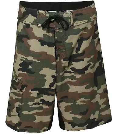 Burnside B9371 Camo-Diamond Dobby Board Short Green Camo front view