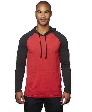 Burnside B8127 Yarn-Dyed Raglan Pullover in Striated red/ striated black front view