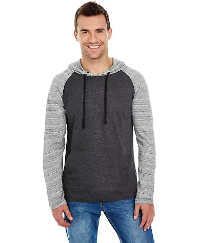Burnside B8127 Yarn-Dyed Raglan Pullover in Heather charcoal/ charcoal stripe front view