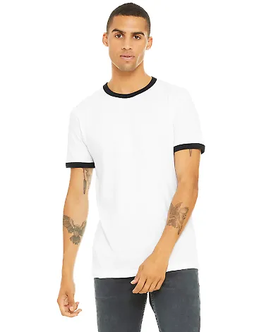 BELLA+CANVAS 3055 Heather Ringer Tee in White/ black front view