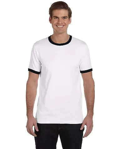 BELLA+CANVAS 3055 Heather Ringer Tee WHITE/ BLACK front view