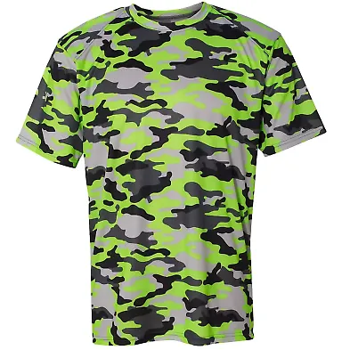 4181 Badger  Camo Short Sleeve T-Shirt Lime front view