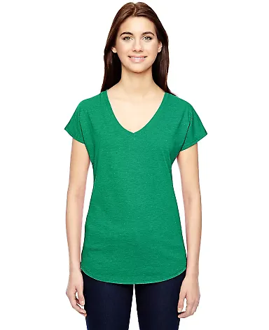 6750VL Anvil - Ladies' Triblend V-Neck T-Shirt  in Heather green front view