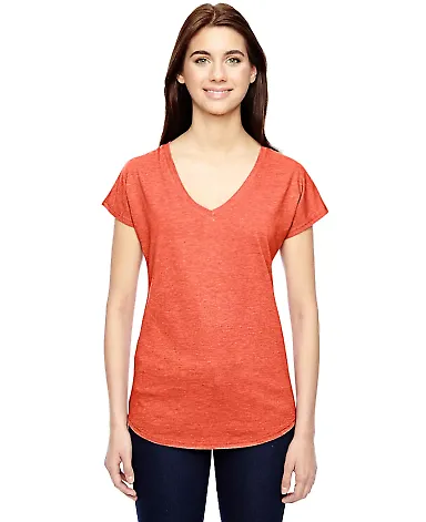 6750VL Anvil - Ladies' Triblend V-Neck T-Shirt  in Heather orange front view