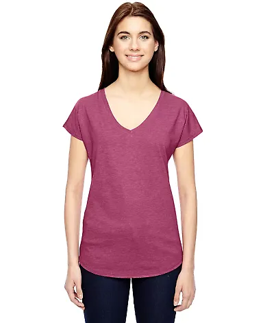 6750VL Anvil - Ladies' Triblend V-Neck T-Shirt  in Heather raspbrry front view