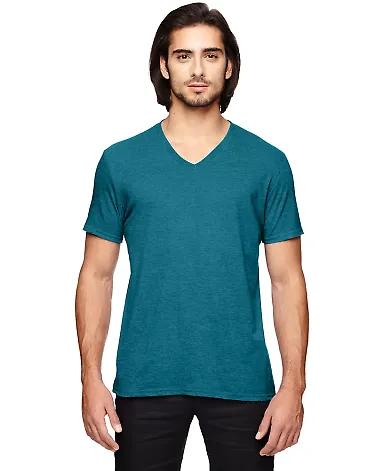 6752 Anvil  Triblend V-Neck T-Shirt in Hth galop blue front view