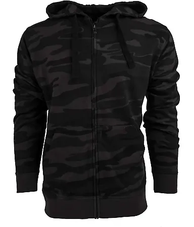 B8615 Burnside - Camo Full-Zip Hooded Sweatshirt Black Camo/ Black front view