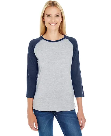 L3530 LAT - Ladies' Fine Jersey Three-Quarter Slee in Vn hthr/ vn navy front view