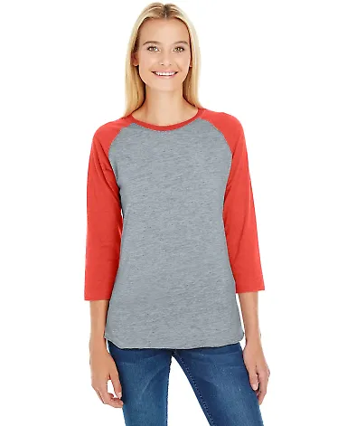 L3530 LAT - Ladies' Fine Jersey Three-Quarter Slee in Vin hth/ vn orng front view
