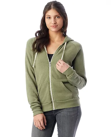 Alternative Apparel 9573 Ladies Eco Fleece Hoodie in Eco tr army grn front view