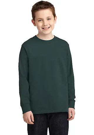 PC54YLS Port and Company Youth Long Sleeve Cotton  Dark Green front view