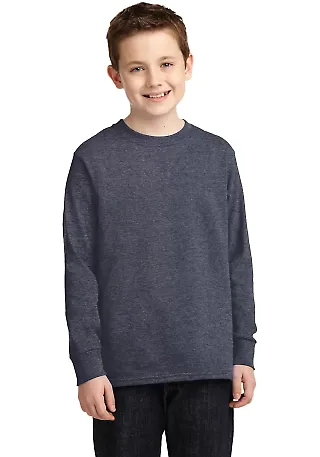 PC54YLS Port and Company Youth Long Sleeve Cotton  Heather Navy front view