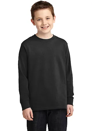 PC54YLS Port and Company Youth Long Sleeve Cotton  Jet Black front view