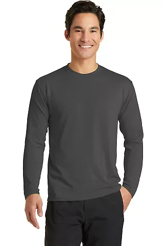 PC381LS Blended long sleeve performance tee shirt  Charcoal front view