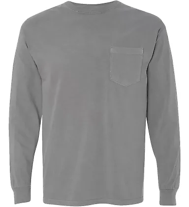Comfort Colors Long Sleeve Pocket Tee 4410 Grey front view