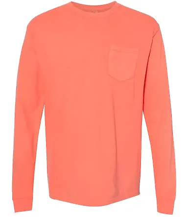 Comfort Colors Long Sleeve Pocket Tee 4410 Bright Salmon front view